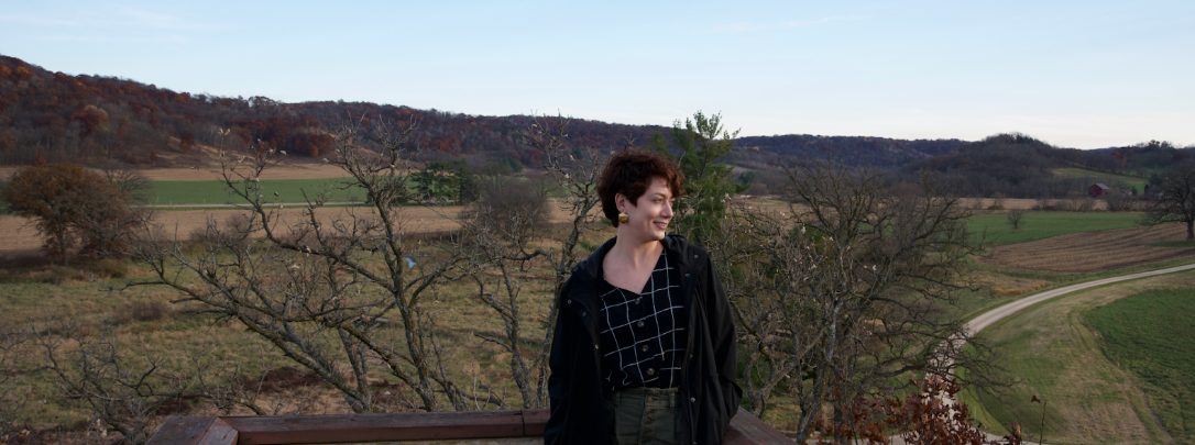 Sara with landscape.